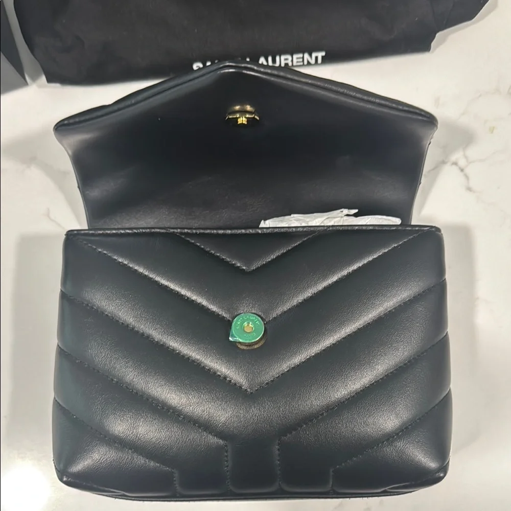 Yves Saint Laurent Black Quilted Leather Wristlet with Gold YSL Logo - Picture 5 of 8